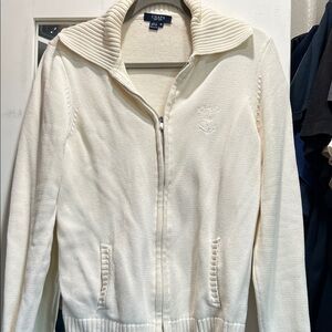 Chaps Cream Ribbed Zip-Up Sweater